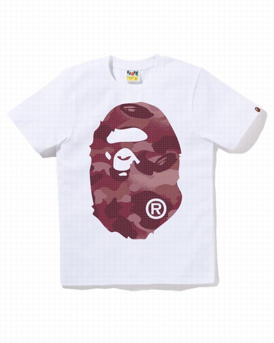 White Bape Grid Camo Big Ape Head Women's T Shirts | ZA-27948
