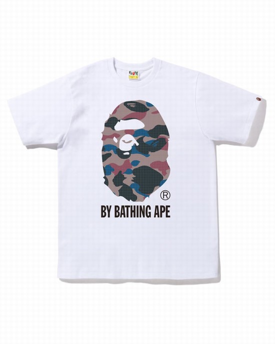 White Bape Grid Camo By Bathing Ape Men's T Shirts | ZA-76405