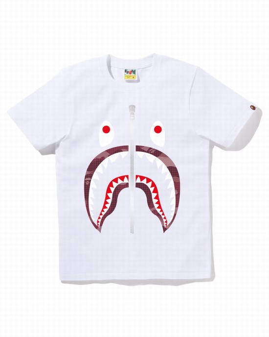White Bape Grid Camo Shark Women's T Shirts | ZA-10934