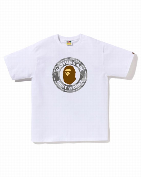 White Bape Honeycomb Camo Busy Works Men's T Shirts | ZA-65937