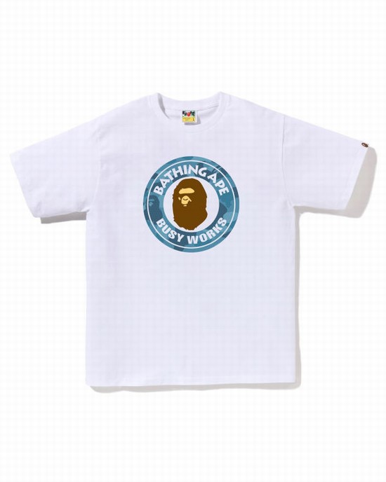 White Bape Honeycomb Camo Busy Works Men's T Shirts | ZA-84569