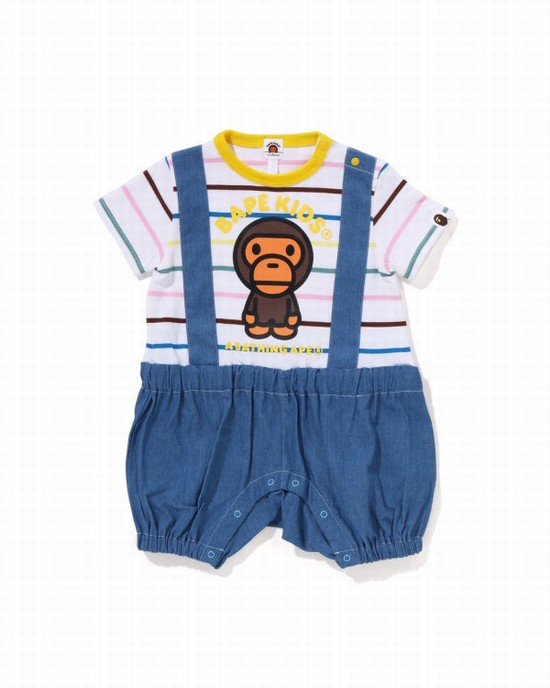 White Bape Hoop Milo Suspenders Layered Rompers Kids' Bodysuit | ZA-80795