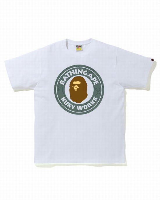 White Bape Line 1st Camo Busy Works Men's T Shirts | ZA-85463