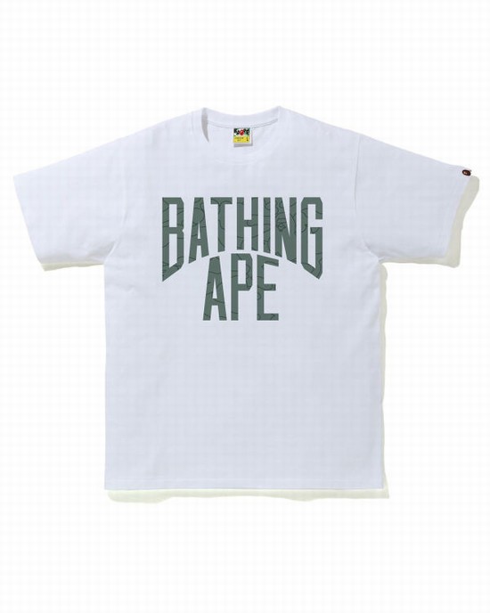 White Bape Line 1st Camo NYC Logo Men's T Shirts | ZA-85726