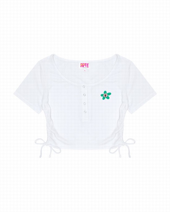 White Bape Logo drawstring cropped Women's Blouse | ZA-51206