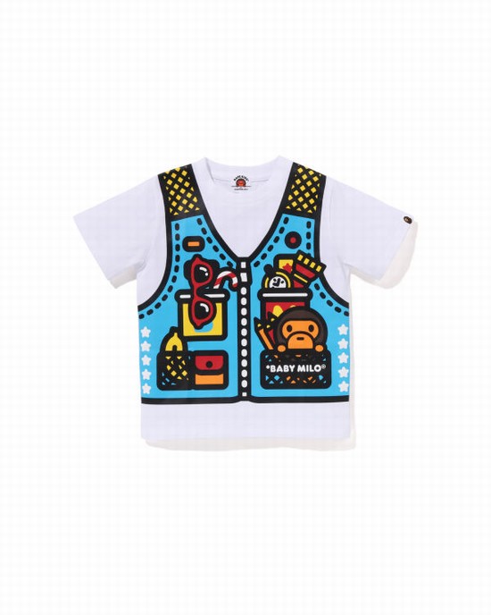 White Bape Milo Fishing Print Kids' T Shirts | ZA-46920