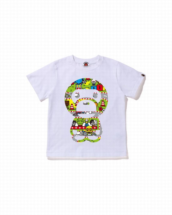 White Bape Milo Racing Big Milo Kids' T Shirts | ZA-07645