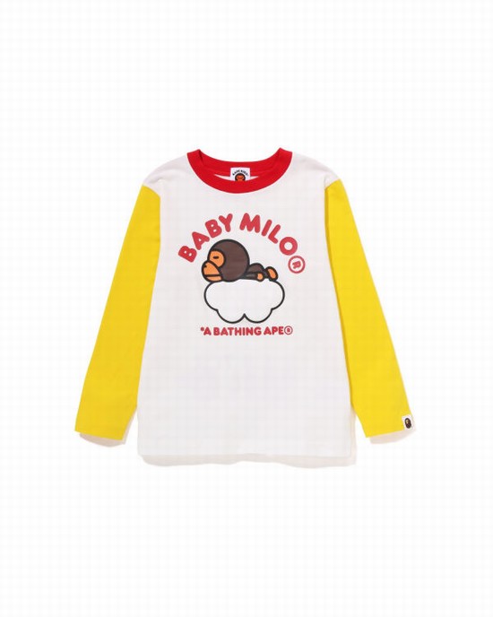White Bape Milo Sleep On Cloud L/S Kids' T Shirts | ZA-87620