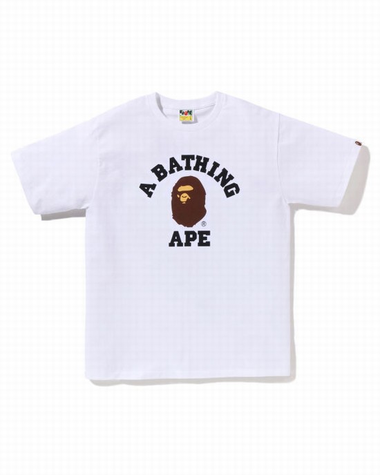 White Bape Pigment College Men's T Shirts | ZA-10275