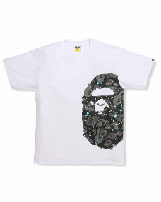 White Bape Space Camo Side Big Ape Head Men's T Shirts | ZA-79258