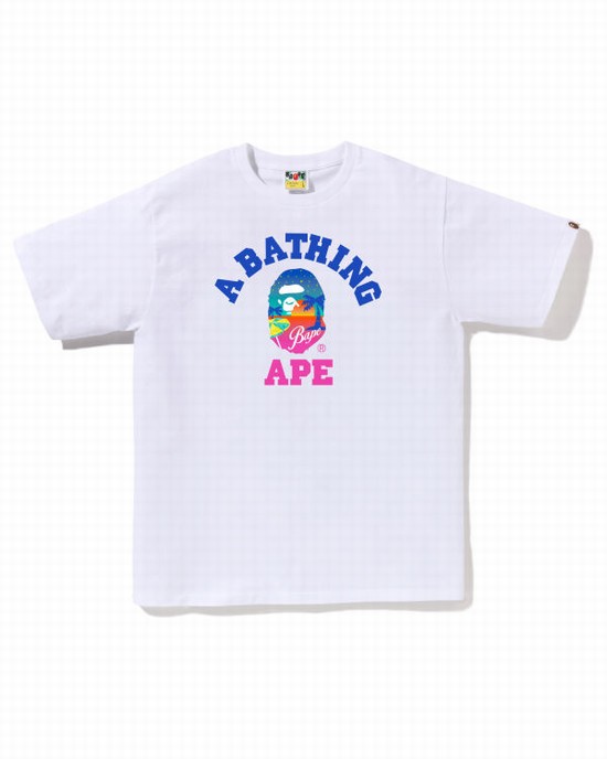 White Bape Sunset Beach Men's T Shirts | ZA-51093