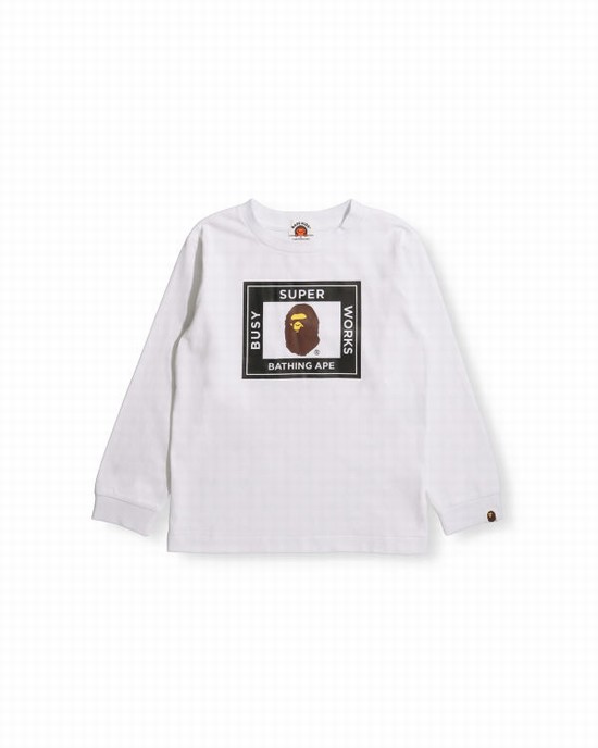 White Bape Super Busy Works L/S Kids' T Shirts | ZA-93167