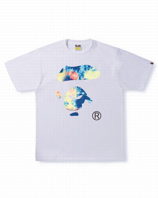 White Bape Tie Dye Ape Face Men's T Shirts | ZA-58327