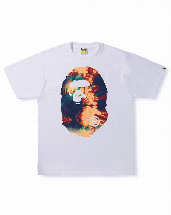 White Bape Tie Dye Big Ape Head Men's T Shirts | ZA-04236