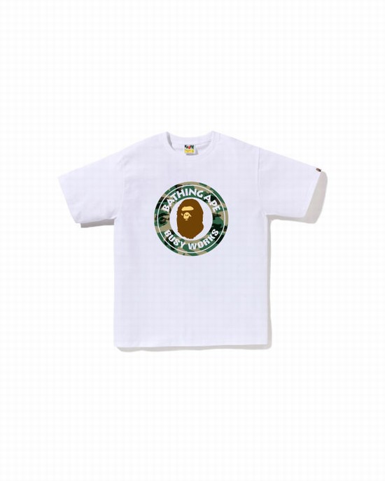 White Bape Woodland and Camo College Men's T Shirts | ZA-84319