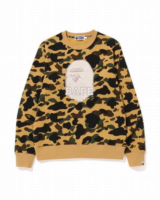Yellow Bape 1st Camo Crewneck Men's Sweatshirts | ZA-26351
