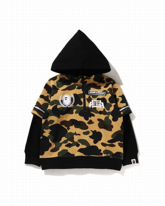 Yellow Bape 1st Camo Racing Layered Pullover Kids' Hoodie | ZA-58741