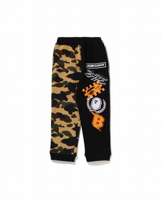 Yellow Bape 1st Camo Team Emblem Print Kids' Sweatpants | ZA-59160