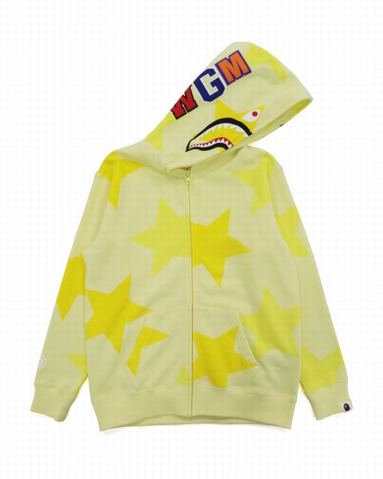 Yellow Bape STA Pattern Shark Full Zip Women's Hoodie | ZA-96714