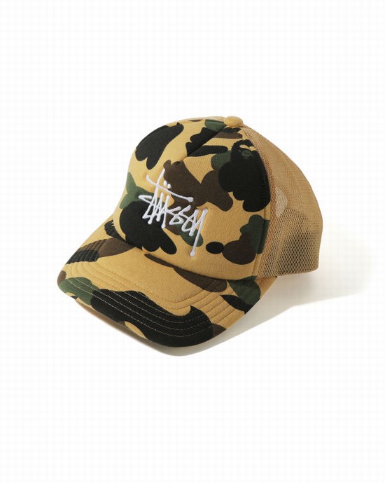 Yellow Bape X Stussy Trucker Men's Caps | ZA-73018